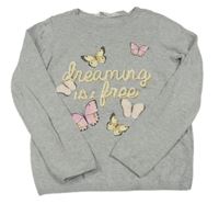 Sivý melírovaný sveter s motýly zn. H&M