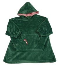 Tmavozelená chlpatá oversize mikina s hůlkou a kapucňou