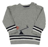 Sivý melírovaný sveter s nosorožcem a vtáčikom M&S