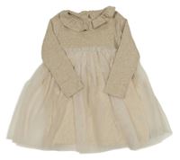 Nové - Béžové bavlněno/tylové šaty s límečkem Dunnes