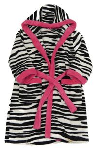 Bílo-černý vzorovaný chlupatý župan s kapucí Mothercare