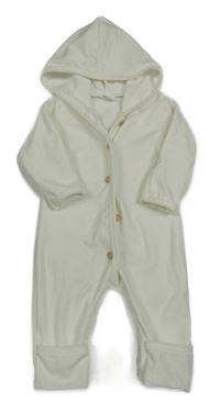 Smetanová plyšová kombinéza s kapucí