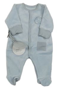 Nové - Svetlomodrý zamatový overal s medvěďom