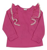 Tmavoružové rebrované tričko s volánikmi