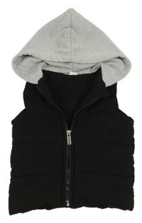 Čierna zateplená vesta s teplákovou kapucňou Shein