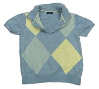 Modro-zeleno-žlté kárované pletené polo tričko Next