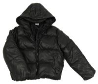 Černá koženková zateplená bunda s kapucí Y.F.K.