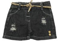 Černé riflové sukňové kraťasy s prošoupáním a páskem