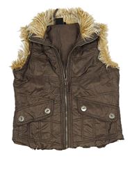 Hnědá šusťáková zateplená vesta s kožešinou Lab Industries