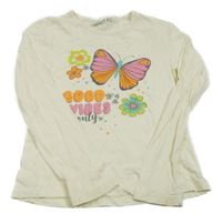 Smetanové triko s motýlem a květinami