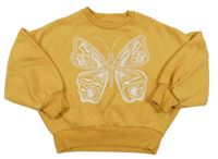 Horčicová oversize mikina s motýlom s flitrami F&F