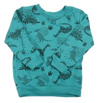 Modrozelená mikina s dinosaurami Matalan