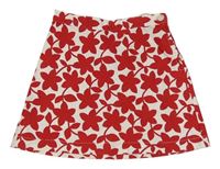 Bielo-červená kvetovaná plátenná sukňa H&M
