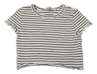 Béžovo-antracitové pruhované rebrované crop tričko H&M