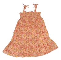 Bielo-červeno-žlté kvetované šaty s žabičkováním Primark