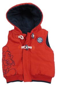 Červená šusťáková zateplená vesta s Mickeym a kapucí George