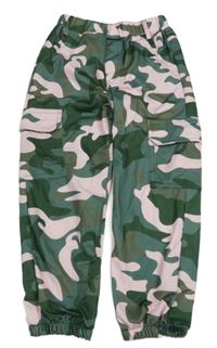 Kaki-ružové army cuff teplákové nohavice