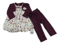 Nové - 2 set - bílo-fialové květované šaty + fialové legíny George