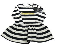 Nové - černo-bílé pruhované teplákové šaty s nápisem 