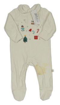 Nové - smotanový zamatový overal s vánočními obrázky M&S