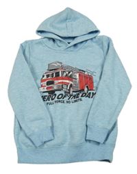 Nové - Světlemodrá melírovaná mikina s hasiči a kapucí Dopodopo