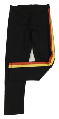 Čierne športové legíny s červeným a žltým pruhom