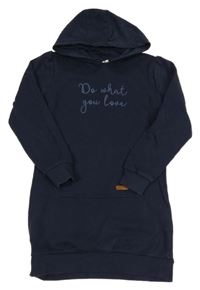 Tmavomodré teplákové šaty s nápisem a kapucí Yigga