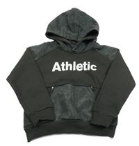 Tmavosivá mikina s nápisom a šušťákovou kapucňou