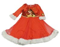 Červené tylové šaty s chlupatým lemem a Bellou Disney