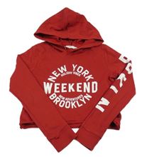 Červené crop tričko s nápisom a kapucňou H&M