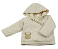 Světlebéžová melírovaná zateplená zavinovací mikina s králíkem a kapucí Next