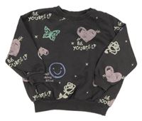 Tmavosivá oversize mikina so smajlíkmi a srdiečkami George