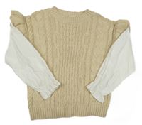 Svetlobéžový vzorovaný sveter s bílou halenkou River Island