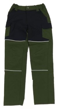 Zeleno-tmavomodré šusťákové outodoorové kalhoty