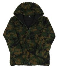 Khaki-hnědo-černá army huňatá bunda s kapucí Tu