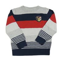Šedo-tmavomodro-červený pruhovaný svetr - Tlapková Patrola