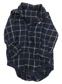 Tmavomodro-béžovo-bílé kostkované košilové body s medvědem George