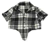 Černo-bílá kostkovaná úpletová crop halenka Shein