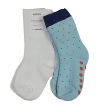 Nové - 2set - 2x ponožky - bílé + modré puntíkaté s protiskluzovou podrážkou 