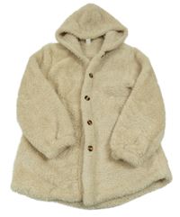 Béžový kožušinový kabát s kapucňou Shein