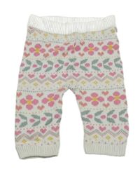 Smetanovo-ružovo-farebné kvetované pletené tepláky F&F