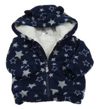 Tmavomodrá fleecová zateplená mikina s hviezdami a kapucňou Ergee