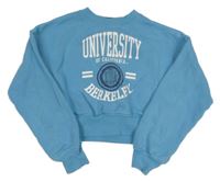 Svetlomodrá crop mikina s nápismi