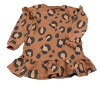 Tehlovo-sivé teplákové šaty s leopardím vzorom a kapucňou F&F