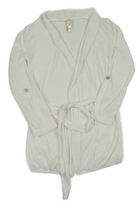 Smotanový perforovaný ľahký cardigan s vázáním