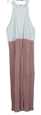 Dámský bílo-růžový plisovaný kalhotový culottes overal Shein 