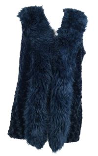 Dámská tmavomodrá kožešinová vesta s kožíškem 