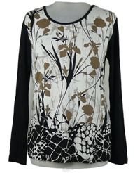 Dámské bílo-černé kytičkované triko Afibel 