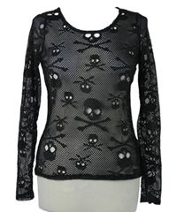 Dámské černé síťované triko s lebkami Blind Date 