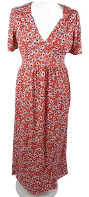 Dámské červené kytičkované midi šaty Boohoo 